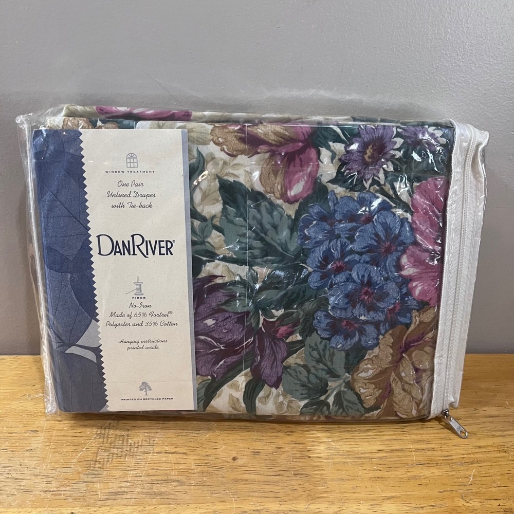 Vtg Dan River Heirloom Bouquet Floral Drapes 84x84 Cottagecore Window Set NEW